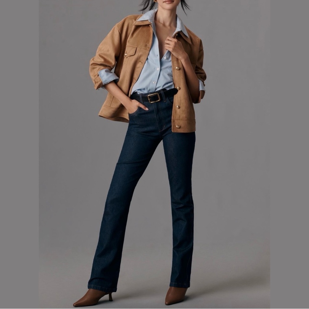 Anthropologie Maeve Faux-Suede Trucker Jacket Honey XL NWT - Picture 15 of 16